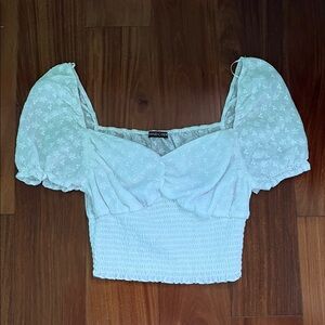 Mind Code White Smocked Puff Sleeve Top Size M